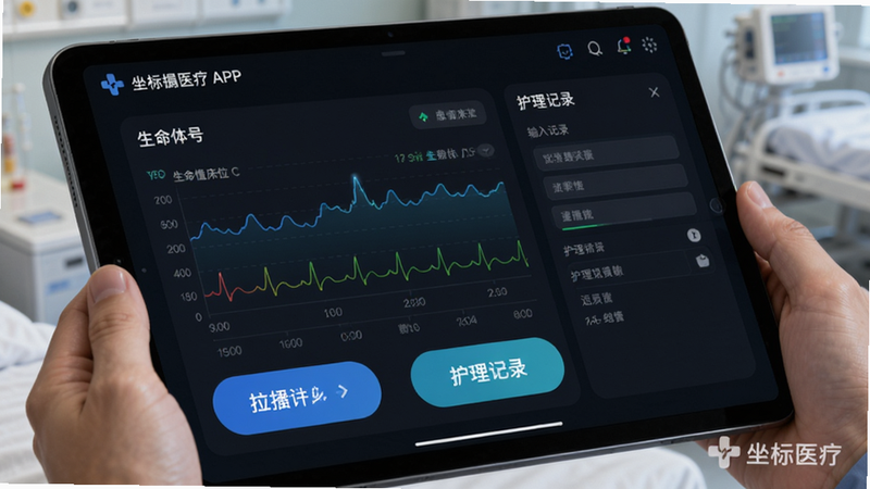 ����Ϊ����ҽ��APP��ƽ������ϵĲ鷿���棬��Ļ��ʾ���ߴ�λ�š�������������ͼ��������¼����򡣷��Ϊ�Ƽ���ҽ�ƽ��棬��ɫģʽѡ���ť�����׵�����������������ʸߣ�ϸ�ڷḻ��ͻ���ƶ��칫�ı�ݣ�����������ҽ�ơ�ˮӡ��