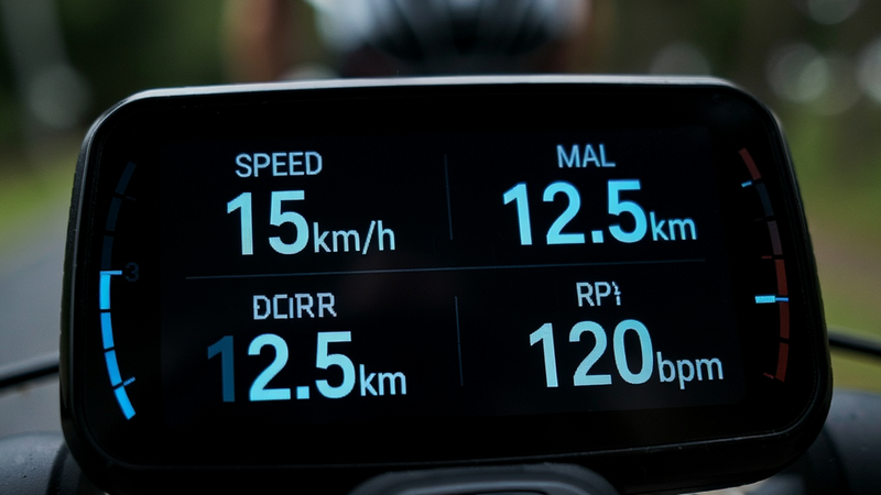 ����һ�����������Ǳ�����дͼ������Ϊ��ɫģʽ�µ�������壬��ʾ�ٶ�15km/h������12.5km������120bpm������ģ������ͻ�����ݣ����������������Ƽ������׺���߶Աȶȣ�ϸ�ڷḻ��8K���廭��