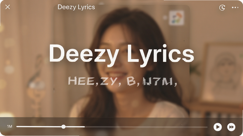 主体为Deezy软件内的歌词播放界面,布局居中展示大号歌词文本,背景为模糊处理的专辑封面,排版留白充足,风格温馨柔和,细节处可见进度条与播放按钮,画质清晰,干净,无多余元素,文字包含