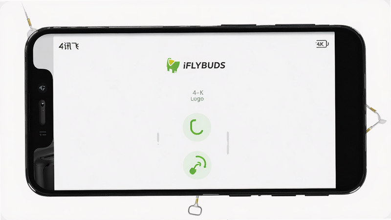һ��չʾiFLYBUDS��׿Ӧ�ý���ĸ������ͼ������Ϊ�ֻ���Ļ��ʾ���Ķ�������״̬ҳ�����־��У���ɫ����������ִ�����ϸ�ڰ���Ѷ��Logo����ɫ����ͼ�꣬����4k���ɾ��޶���Ԫ��