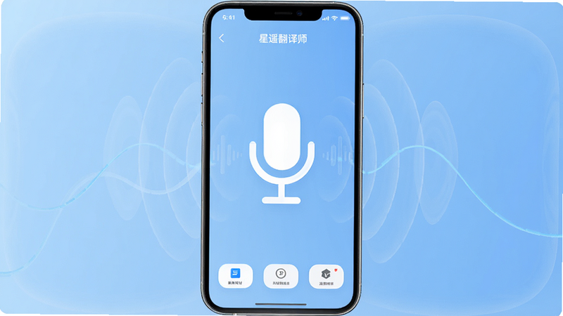 һ��չʾ��ң����ʦAPP������ĸ����ֻ���Ļ��ͼ������Ϊ�ɾ���ǳ��ɫ���䣬��Ļ������ʾһ���޴�İ�ɫ��˷�ͼ�꣬��Χ�����Ű�͸�����������ƣ�����ײ����������Ĺ��ܰ�ť���������ִ����Ƽ���ǿ�������������޶���Ԫ��