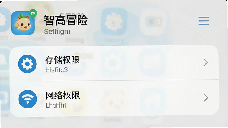 手机设置界面截图,显示“智高冒险”应用权限设置页面,背景为简洁的UI设计,突出“存储权限”和“网络权限”选项,文字清晰,无多余图标,高清渲染