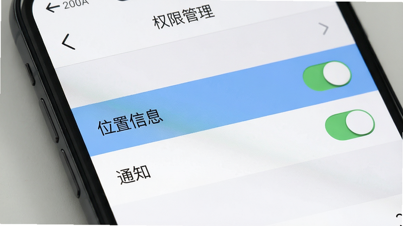 �������ֻ�����Ȩ�޽��棬����Ϊ�б���ʽ��������ʾ��λ����Ϣ���롰֪ͨ��ѡ������UI��ƣ�ɫ���԰�ɫ�ͻ�ɫΪ����ϸ��չʾ���ذ�ť״̬�������������ɾ����޶���Ԫ�أ�������������ʾΪ