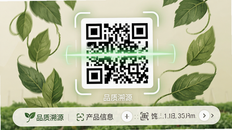 �����Ƕ�ά����Դɨ����棬��������Ϊ��ߴ��ά�룬��Χ����ҶƬװ��ͼ�����ײ���ʾ��Ʒ��Ϣ���������̬��Ȼ�磬ɫ������ɫ����ɫΪ����ϸ������չʾɨ���Ч�����ʱ��棬�ɾ����޶���Ԫ�أ�������������ʾΪ