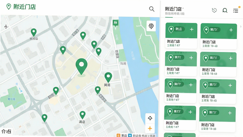 �����ǵ�ͼ��λ���ŵ��б����棬�������Ϊ��ͼ��ͼ���Ҳ�Ϊ�ŵ꿨Ƭ�б�������ƽ����ƣ�ɫ������ɫ�Ͱ�ɫΪ����ϸ��չʾ��λ��ǵ㣬���ʸ��壬�ɾ����޶���Ԫ�أ�������������ʾΪ