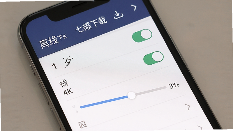 七夕音 离线下载设置界面,主体为手机屏幕显示的设置菜单,布局为列表式排列,排版清晰易读,风格为扁平化设计,细节包含开关按钮与进度条显示,画质清晰,干净,无多余元素,文字显示