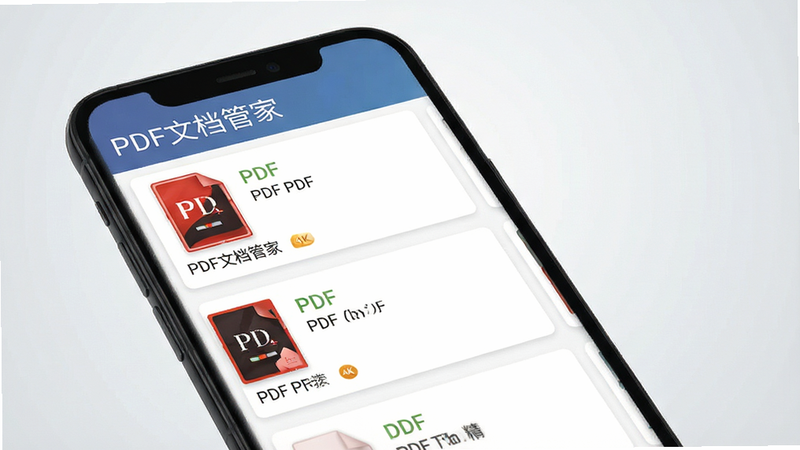 一张高清手机界面展示图,主体为“PDF文档管家”安卓版APP主界面,布局采用卡片式列表设计,排版整洁有序,风格简约现代商务风,细节显示清晰的PDF文件缩略图与文件名,画质4k,干净无多余元素,屏幕边框为黑色,背景为浅灰色渐变