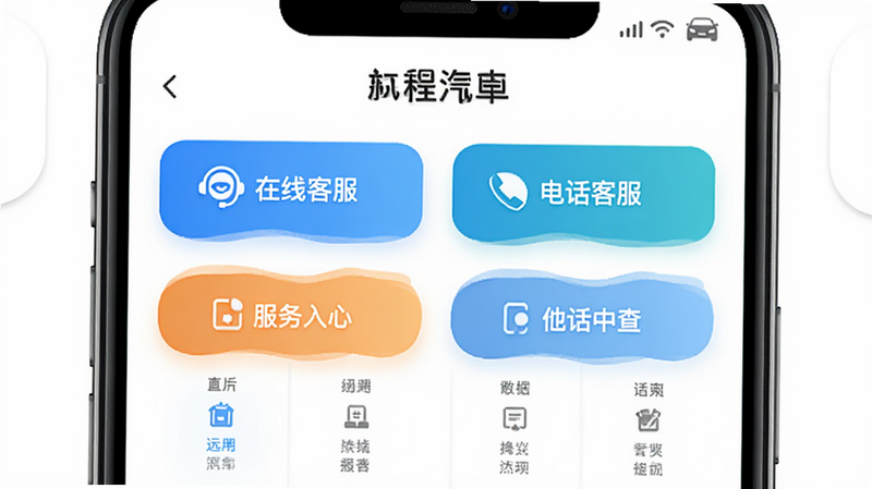“远程汽车”APP的客服中心页面,显示“在线客服”和“电话客服”两个大按钮,主体为服务入口,布局对称,排版简洁,风格友好,细节清晰,画质高,干净无杂