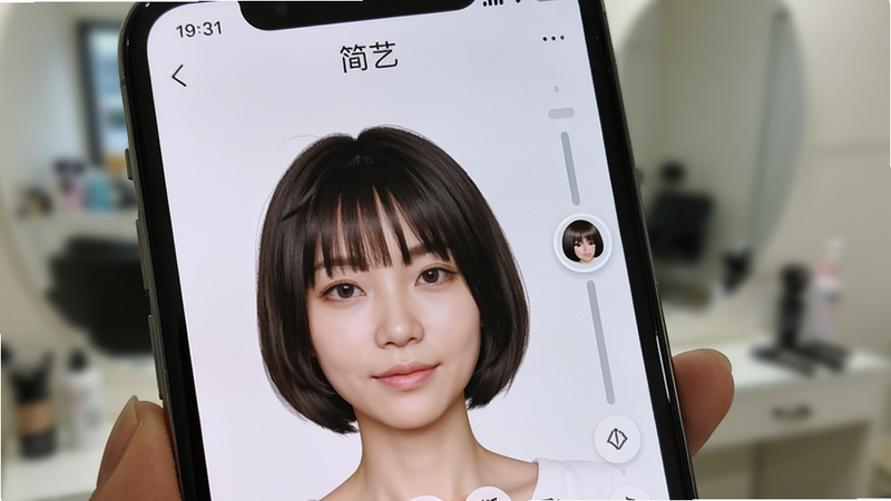 һ����д��Ƭ��չʾ�ֻ���Ļ�ϡ����ա�App�ķ���ģ����棬��Ļ����һ������Ů���沿�������л���ͬ�Ĳ���ͷ��ʽ�������Ҳ��л�������������ȣ������黯����������Ļ�����ϣ�����ϸ�ڣ��ɾ������ʣ�дʵ��Ӱ���