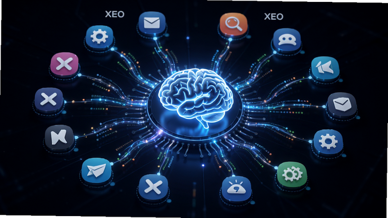 չʾ XEO APP �����Ƽ��㷨��ʾ��ͼ������Ϊһ������Ĵ���ͼ�������Ŷ��Ӧ��ͼ�꣬���ֳʷ���״���Ű����������Ƽ���ǿ��ϸ����ʾ���������Ĺ�Ч�����ʸߣ��ɾ����޶���Ԫ��