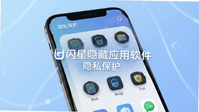 主体为手机屏幕界面,布局清晰展示应用列表,排版整洁有序,风格现代简约科技感,细节处体现图标隐藏效果,画质高清8k,干净无多余元素,文字显示