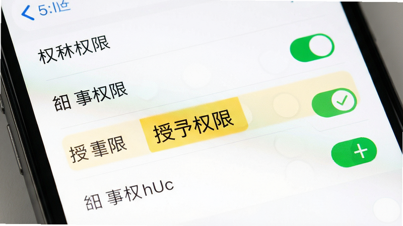 主体为手机设置界面截图,布局聚焦于权限开关区域,排版紧凑,风格原生系统UI,细节展示已勾选的权限项,画质清晰,干净,无水印,文字