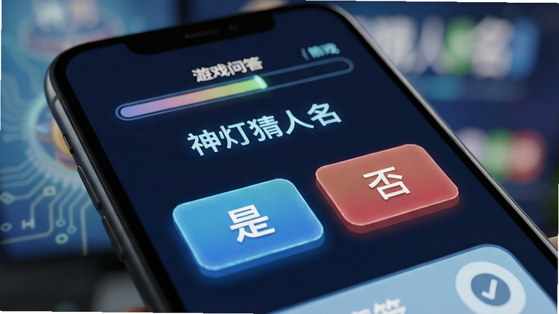 主体为智能手机屏幕特写,布局展示游戏问答界面,排版清晰,风格为现代科技感,细节显示屏幕上有