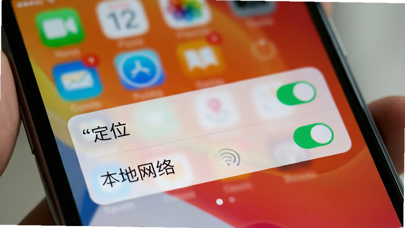 一个手机屏幕特写,显示设置权限界面,勾选了“定位”和“本地网络”选项,背景模糊,突出权限设置的重要性,写实风格,清晰,无文字,高清,干净,无多余元素