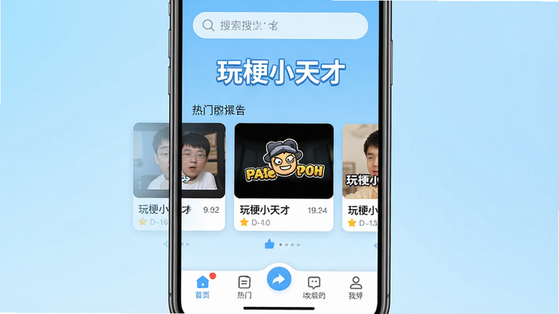����Ϊ�ֻ���Ļ��д��������ʾ���湣С��š�APP���棬����Ϊǳ��ɫ���䣬�������������������������в�չʾ�������Ź�ͼ��Ƭ���ײ�Ϊ���ܵ�����������ƽ����ϸ�ڷḻ�����ʸ��壬�ɾ����޶���Ԫ�أ����֡��湣С��š������ɼ�