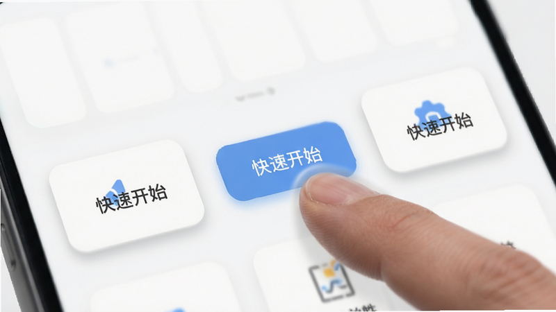 主体为胡连胜应用内部的交互界面特写,布局为卡片式排列,背景为纯白色,展示三个主要功能按钮,按钮带有轻微的阴影效果,排版疏密得当,风格清新简约,细节处显示手指点击按钮的动态模糊效果,画质细腻,干净,无多余元素,文字