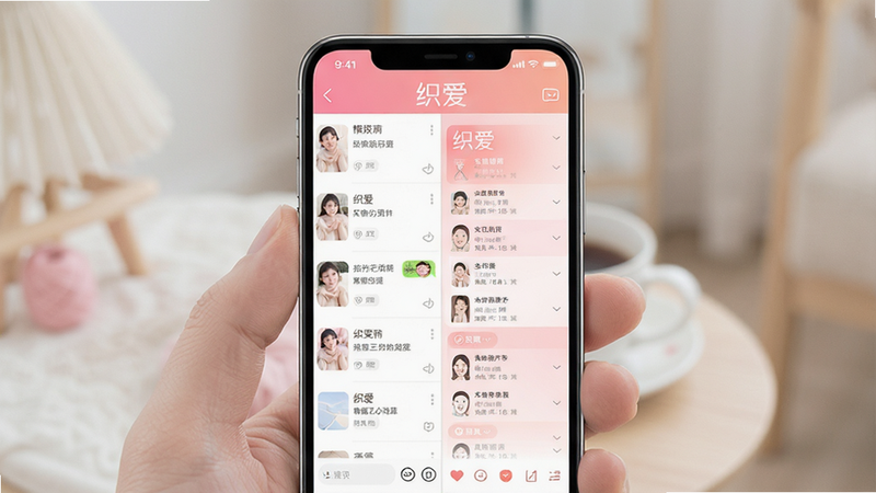 ����Ϊ�ֻ���Ļ��ʾ֯��APP���棬���ֲ������¼�Լ������Ϊ�����б����Ҳ�Ϊ��ж�̬ҳ���Ű����������������ܰ������ϸ�ڰ�����͵ķ�ɫ���ɫ���䱳�������ʸ��壬�ɾ��޶���Ԫ�أ����֡�֯���������ɼ�