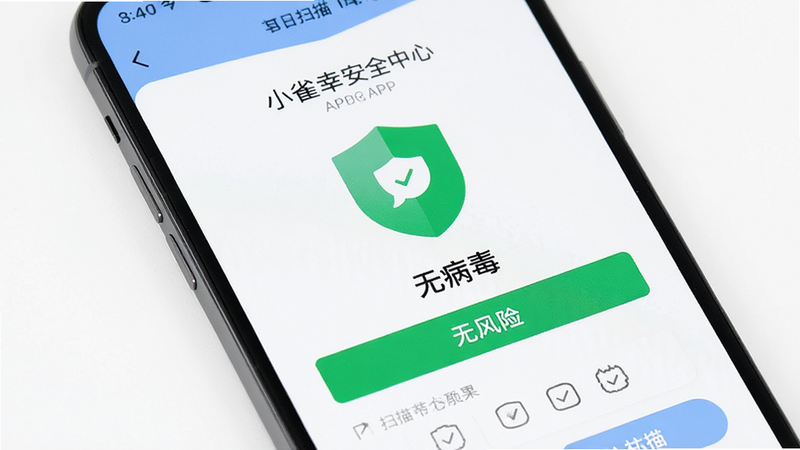 �ֻ���ȫ���Ľ��棬��ʾСȸ��APP�İ�ȫɨ��������ʾ���޲����������޷��ա���������ɫ����ͼ����Ŀ��������ɫ�����רҵ�����壬����