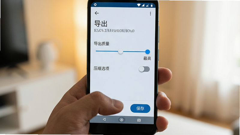主体为一只手握着安卓手机,屏幕上显示EverHarbour的导出设置界面。界面上有