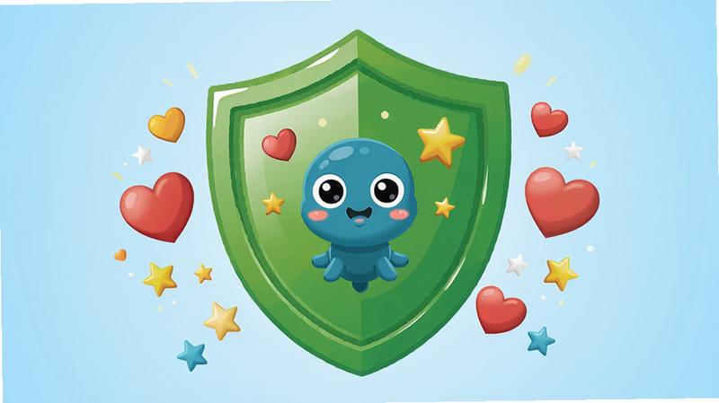 ������һ����ɫ�İ�ȫ���ƣ��м���С���Ŀ�ͨ������Χ�����Ű��ĺ����ǣ�����Ϊ���жԳƣ�����Ϊǳ��ɫ���䣻�Ű��࣬ͻ����ȫ���⣻���Ϊ��ƽ����ƣ�ɫ�����£�ϸ�ڰ������ƵĹ���С����ĵ�����Ч���������������������θУ��޶���Ԫ��