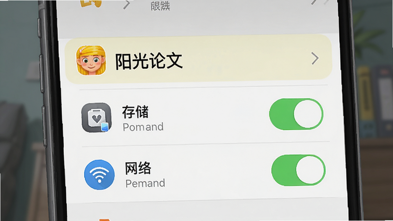 手机设置界面截图风格插画,高亮显示