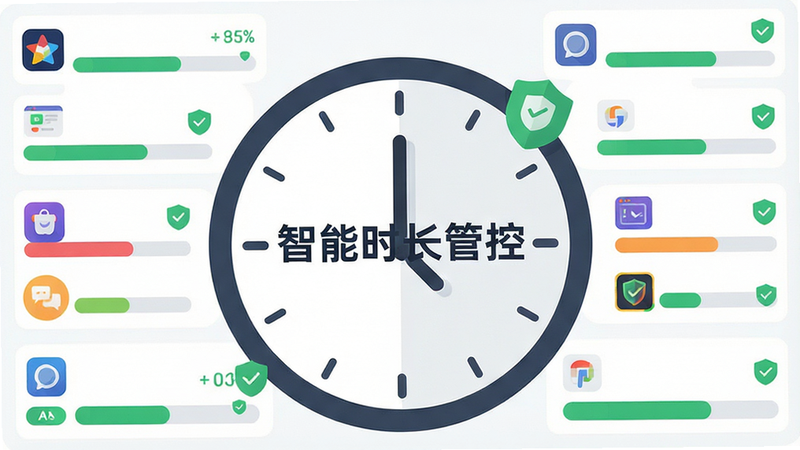 ����Ϊʱ��������棬����������һ���޴��ʱ��ͼ�꣬��Χ�����Ų�ͬӦ�õ�ʹ��ʱ�����������Ű�������ص�ͻ�������Ϊ��ƽ����ƣ�ϸ�ڴ�����ɫ�İ�ȫ��ʶ������Ϊ����ʸ��ͼ���ɾ����޶���Ԫ�أ�����