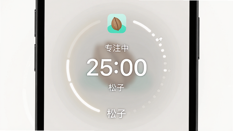 主体为手机屏幕显示一个巨大的圆形倒计时界面,中心显示
