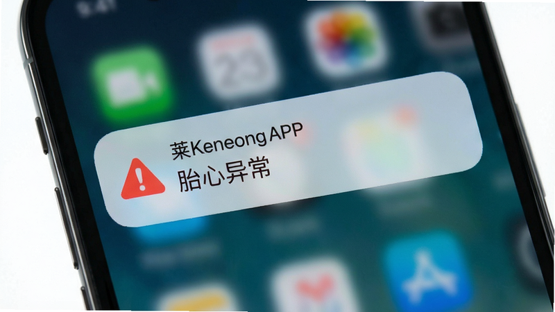 手机桌面弹出莱康宁APP的提醒通知,主体为通知栏界面,布局简洁,风格扁平化,细节显示红色警示图标与文字“胎心异常”,画质高清,无其他干扰元素