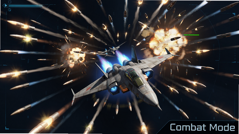 主体为Galaxy Air Fighter的游戏内战斗场景截图,布局展示战机在躲避密集弹幕,排版紧凑,风格为科幻动作,细节展示子弹轨迹与爆炸光效,画质高清,干净,无多余元素,文字