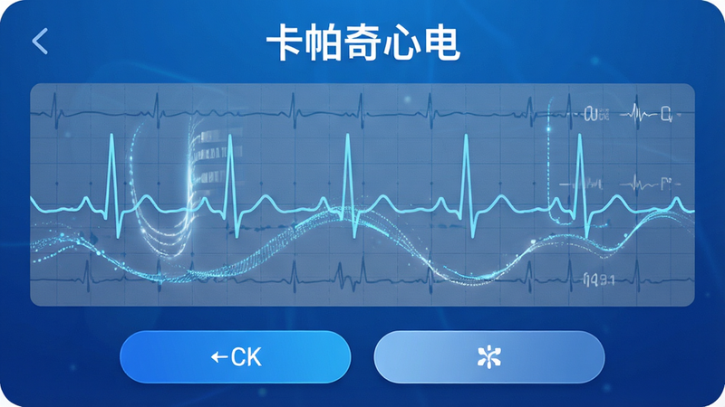 主体为卡帕奇心电App界面展示,布局居中,顶部显示软件名称