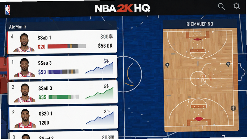 主体为 NBA 2K HQ 手机应用界面全景图,布局呈现手机竖屏显示效果,顶部清晰展示标题文字