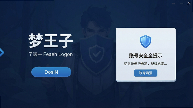 展示《梦王子》游戏登录界面与账号安全提示的截图,界面简洁,安全感强,文字清晰,风格专业,画质高清,无多余元素