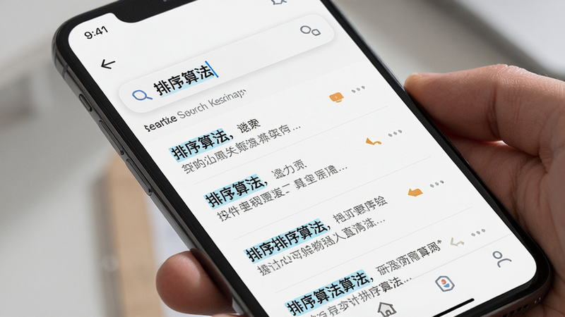 主体为手机搜索界面,输入框内显示