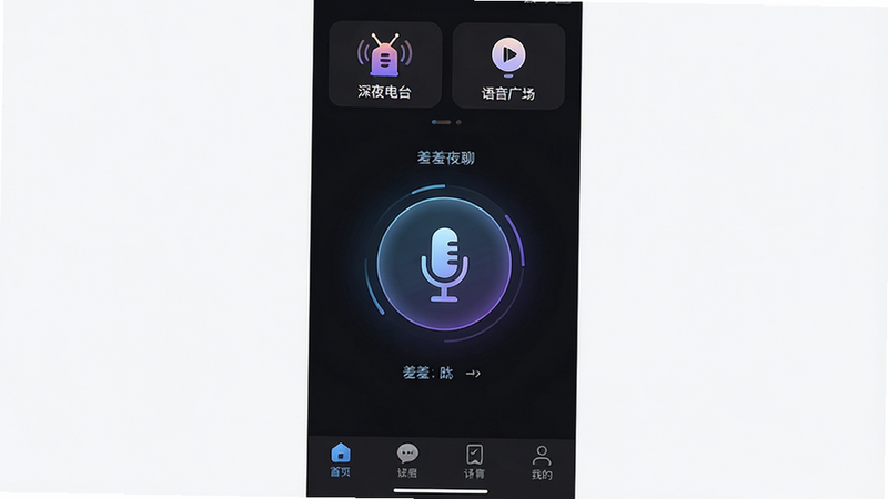 һ�Ÿ������ƶ���APP�����ͼ������Ϊ������ҹ�ġ�Ӧ�õ�����Ļ����ɫģʽ������������ʾ����ҹ��̨���͡������㳡��ͼ�꣬�м��Ǵ�����Բ����˷簴ť���ײ������������ɼ����������Լ�ִ����Ƽ���ǿ���޶�������Ԫ�أ����廭��