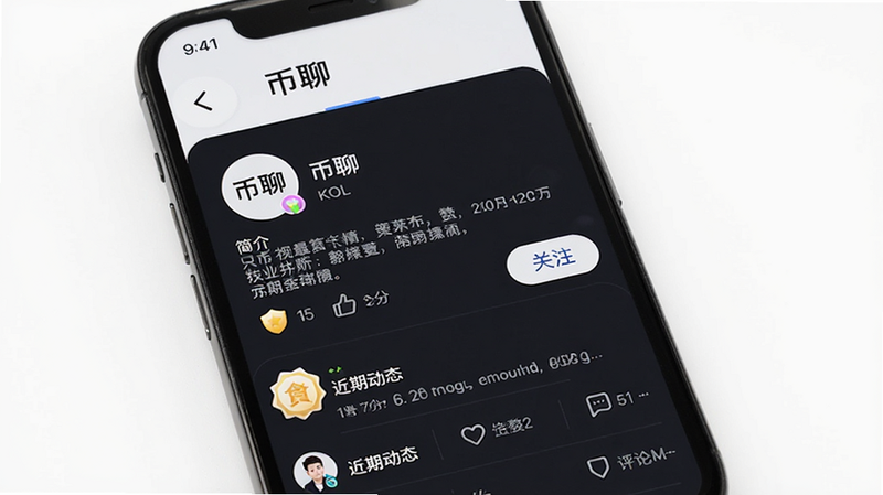 ����Ϊ�ֻ���Ļ����ʾ�����ġ�APP��KOL������ҳ������Ϊ��ɫ�����ְ���ͷ�񡢼�顢��ע��ť�ͽ��ڶ�̬�������󷽣�ϸ�ڰ������±�ʶ���������������б������ʸ��壬�ɾ����޶���Ԫ��