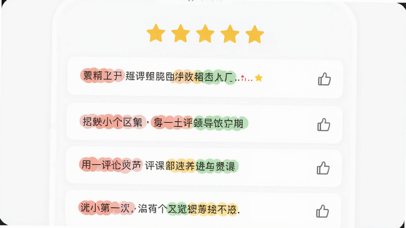 主体为跳鲤APP用户评价汇总图,布局为五颗星评分与评论列表,排版卡片式展示,风格为清新极简风,细节展示好评关键词标签与点赞图标,画质高清,干净,无多余元素