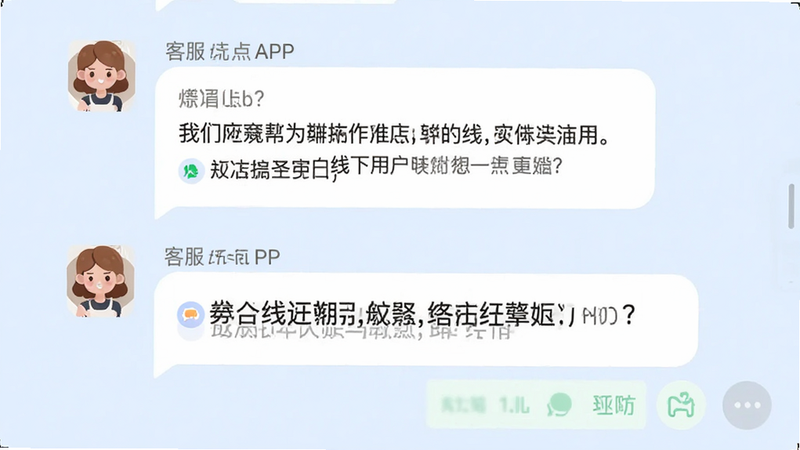 主体为塔塔屋APP的客服聊天界面,布局为对话气泡形式,显示客服正在解答用户关于线下门店的问题,背景为浅蓝色,风格简洁明了,细节清晰,画质高清,干净无多余元素