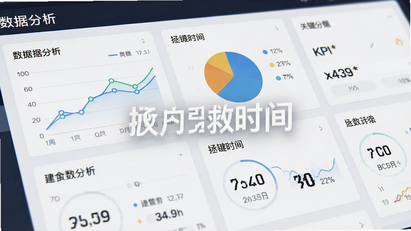 主体为数据分析仪表盘特写,布局为模块化卡片式设计,排版紧凑有序,风格商务专业,细节处包含折线图、饼图和关键指标KPI展示,画质锐利,干净背景,文字引用“拯救时间”