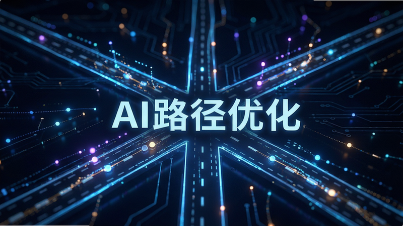 抽象化数据流与道路结合的概念图,主体为发光的路径线条,布局呈放射状,排版具有动态感,风格未来科技,细节体现数据节点闪烁,画质清晰,干净,无多余元素,文字标注