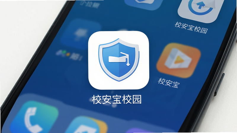 主体为安卓手机桌面,显示“校安宝校园”APP图标,布局整齐,图标设计简洁,包含盾牌元素,风格清新,细节丰富,画质高清,干净,无多余元素,文字“校安宝校园”显示在图标下方
