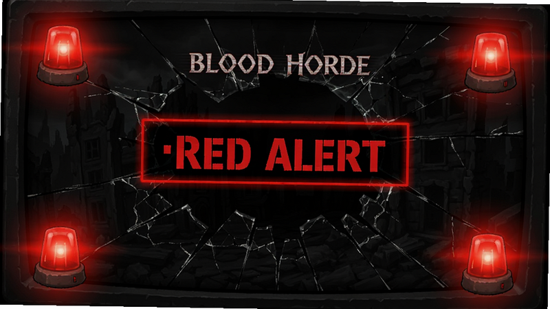 ����ΪBlood Horde��Ϸʧ�ܽ��棬��ʾ'Red Alert'�����������������������ĻЧ�������־��У��Ű���գ����ʾ�ԣ�ϸ�ڰ�����ɫ�����ƹ�Ч�����������������������ɾ����޶���Ԫ��