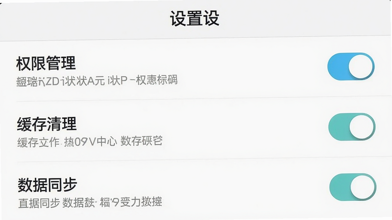 主体为i状元APP的设置界面,布局为列表形式,显示权限管理、缓存清理、数据同步等选项,风格为简洁实用,细节包含开关按钮与说明文字,文字包含
