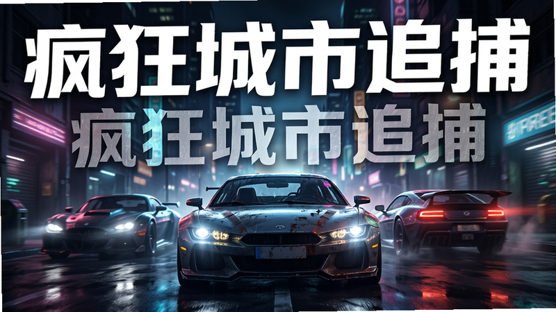 主体为游戏《疯狂城市追捕》的主视觉海报,布局居中,排版大气,风格为赛博朋克与写实结合,细节丰富,画质4K高清,干净无多余元素,文字“疯狂城市追捕”醒目展示,无多余元素