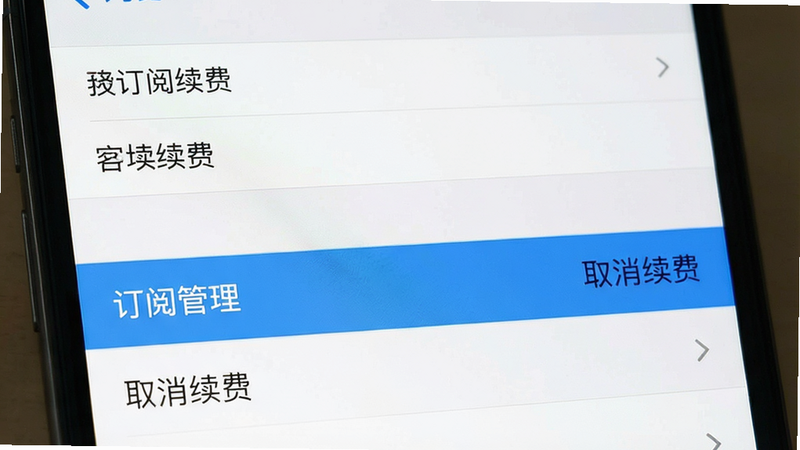 主体为手机设置界面截图,布局为列表式菜单,排版清晰,风格为iOS/Android原生UI,细节显示“订阅管理”选项高亮,背景为白色,画质清晰,干净,无多余元素,文字内容