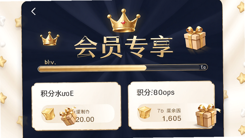 润培学园会员中心界面示意图,主体展示等级进度条和积分余额,布局清晰,排版对称,风格尊贵典雅,细节包含金色的皇冠图标和礼品盒元素,画质细腻,干净无杂乱元素,文字“会员专享”醒目显示,背景为柔和的米白色,强调权益价值