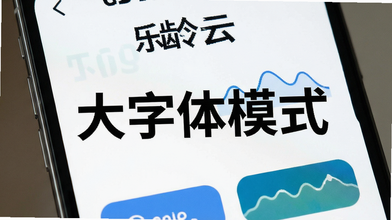 主体为乐龄云APP界面特写,布局为全屏展示,排版突出大按钮和大文字,风格为极简主义,细节展现高对比度的文字与背景,画质清晰,干净,无多余元素,文字包含