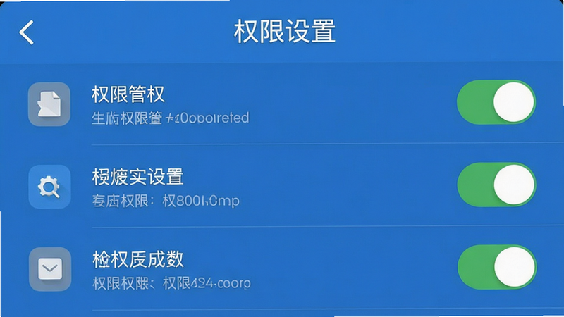主体为手机设置界面中权限管理部分的截图示意,布局为列表形式,排版清晰,风格扁平化UI设计,细节展示开关状态与图标,画质清晰,干净背景,包含文字
