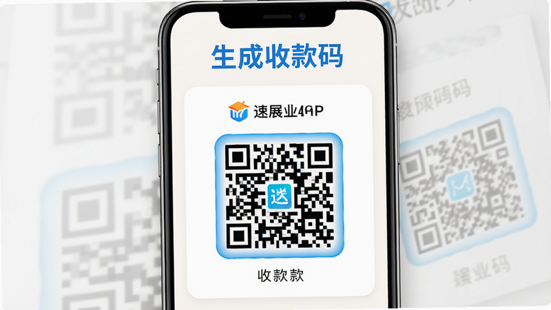 ����Ϊ��չҵAPP�ڵĶ�ά������ҳ�棬��Ļ����ʾ��һ���������տ��ά�룬��Χ�е������ƺ�Logo������Ϊǳɫ��Ƭʽ��ƣ����ּ�����ˣ��Ű����ĶԳƣ����ΪUI���չʾ��ϸ�ڴ���ά���ԵԲ����ɫ���£����ʸ��壬�ɾ���ˮӡ�����֡������տ��롱����ɫ������ʾ��ҳ�涥��