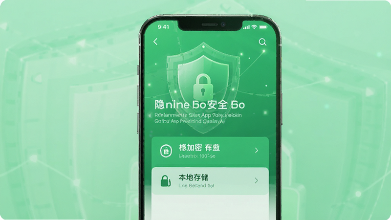 乐图APP的隐私设置与安全保护界面,展示数据加密与本地存储选项,背景为盾牌图标与绿色安全色调,传达信任与安全感,界面整洁,无杂乱元素,高清渲染,专业UI设计
