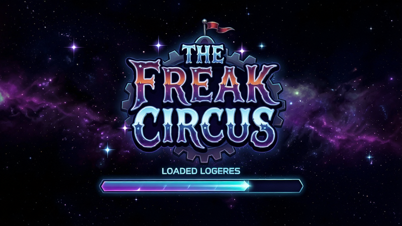 ����Ϊ��The Freak Circus����Ϸ���ؽ��棬����Ϊȫ��������Ϊ��ɫ�ǿգ�������ʾ��ϷLogo�ͼ��ؽ�����������ΪӢ�ģ����Ϊ���ؿƻã�ϸ�ڰ���������˸Ч���ͽ��������������ʸ��壬�ɾ��޶���Ԫ��